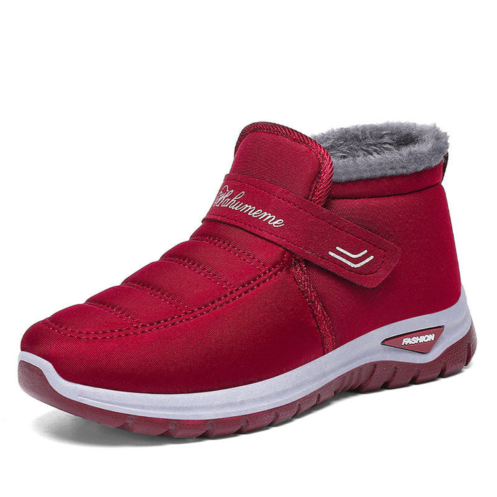 Baskets d'hiver femme montantes doublées peluche à scratch – Romy - Rouge