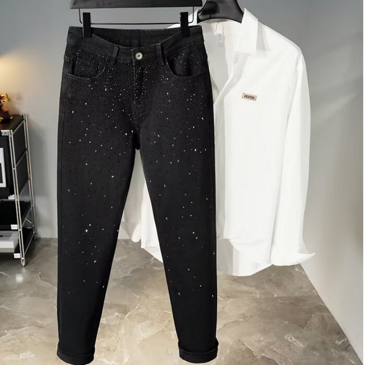 Jean slim homme noir orné de strass scintillants – Nolan - Noir