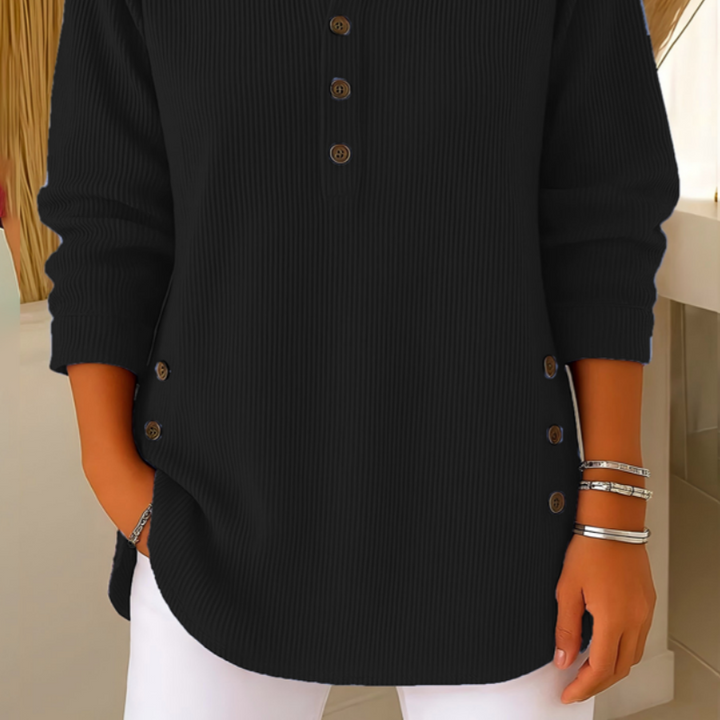 Haut henley femme en velours côtelé à boutons latéraux – Agathe - vue 3