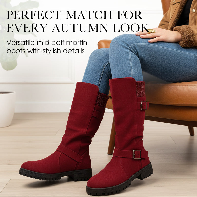 Bottes mi-mollet femme effet suédine à boucles et revers en maille – Margot - vue 6