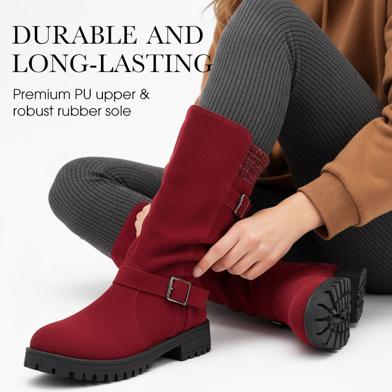 Bottes mi-mollet femme effet suédine à boucles et revers en maille – Margot - vue 8