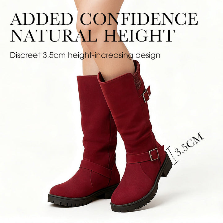 Bottes mi-mollet femme effet suédine à boucles et revers en maille – Margot - vue 9