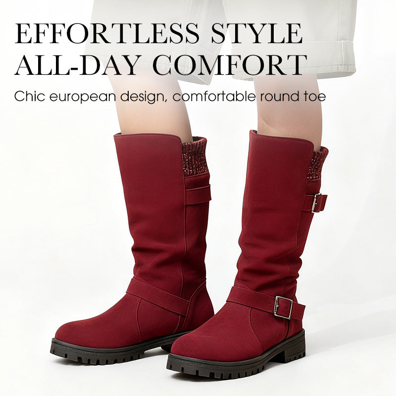 Bottes mi-mollet femme effet suédine à boucles et revers en maille – Margot - vue 10