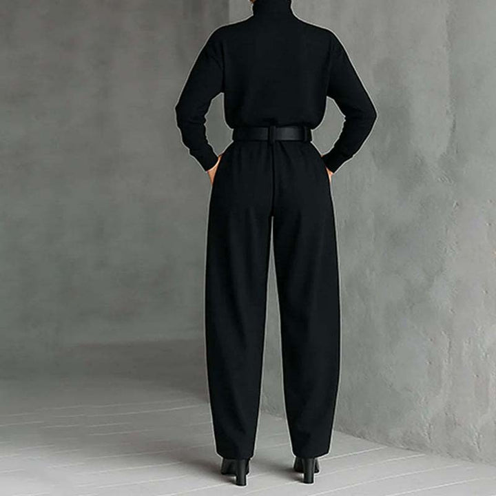 Ensemble femme pull col roulé et pantalon taille haute ceinturé – Clémence - vue 3