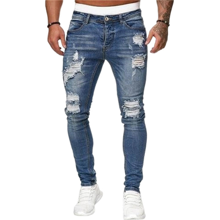 Jean slim homme effet déchiré à jambe fuselée – Baptiste - Bleu foncé