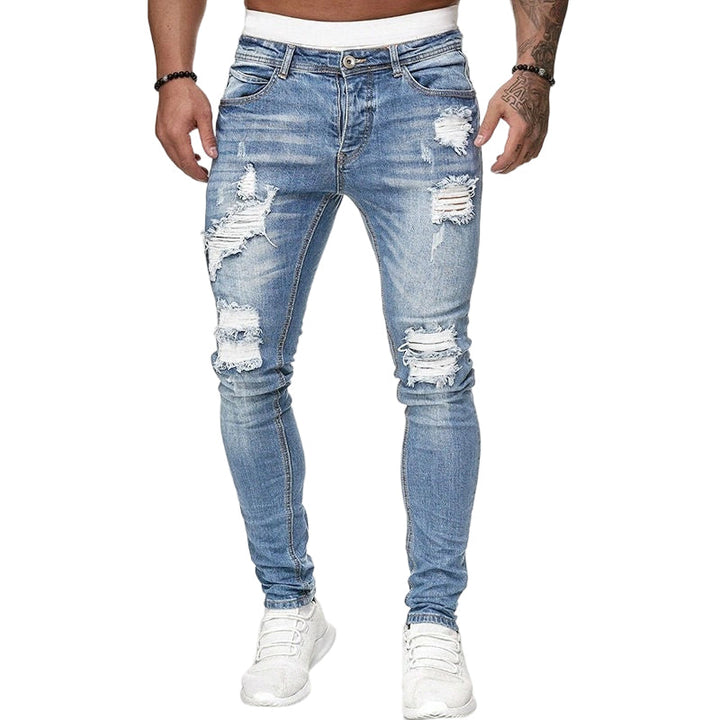 Jean slim homme effet déchiré à jambe fuselée – Baptiste - Bleu clair