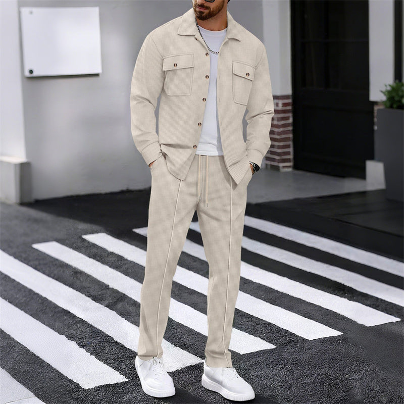 Ensemble homme surchemise et pantalon en maille gaufrée – Baptiste - Kaki