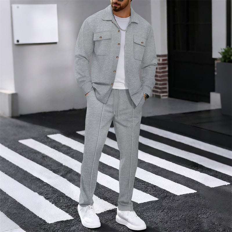 Ensemble homme surchemise et pantalon en maille gaufrée – Baptiste - Gris