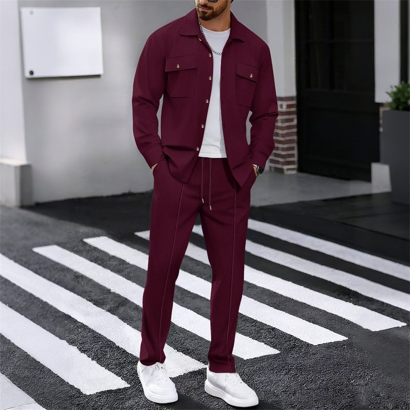 Ensemble homme surchemise et pantalon en maille gaufrée – Baptiste - Bordeaux