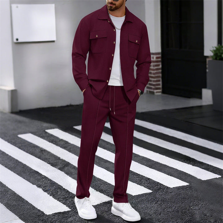 Ensemble homme surchemise et pantalon en maille gaufrée – Baptiste - Bordeaux