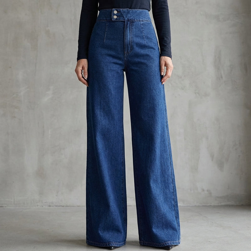 Jean large femme taille haute à double bouton – Anaïs - vue 1