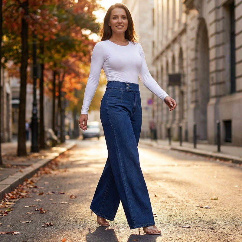 Jean large femme taille haute à double bouton – Anaïs - vue 5