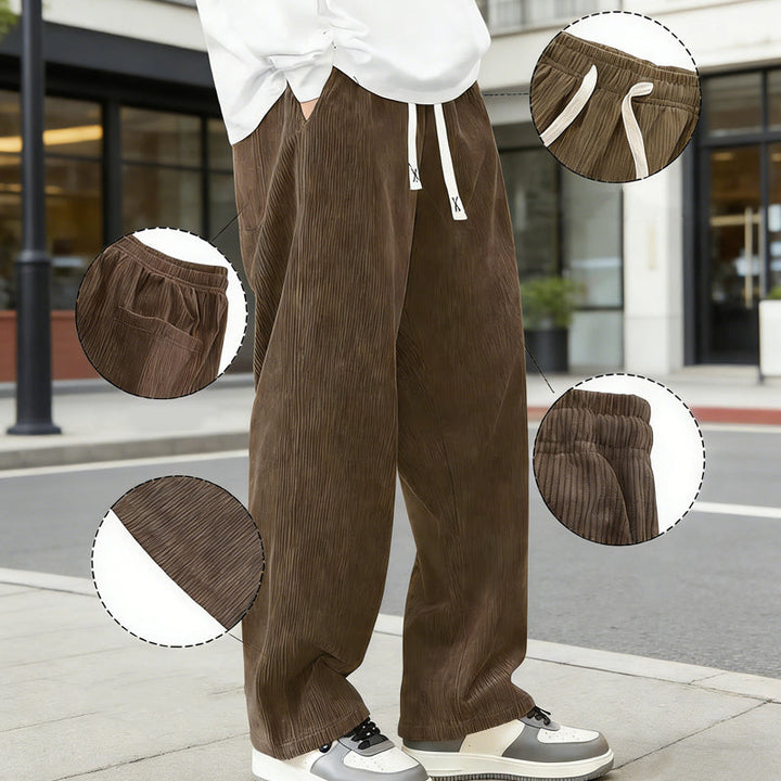 Pantalon large homme en velours côtelé à taille coulissante – Hugo - vue 3
