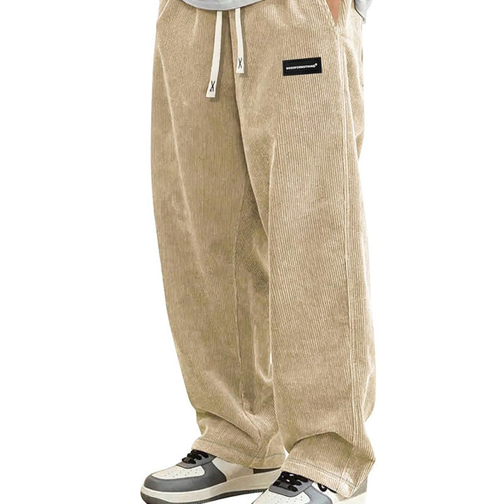 Pantalon large homme en velours côtelé à taille coulissante – Hugo - Kaki