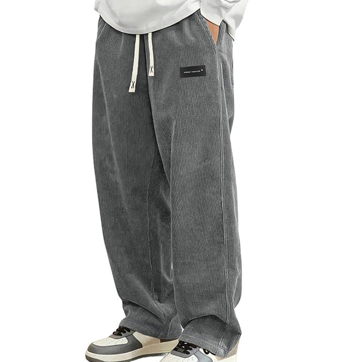 Pantalon large homme en velours côtelé à taille coulissante – Hugo - Gris