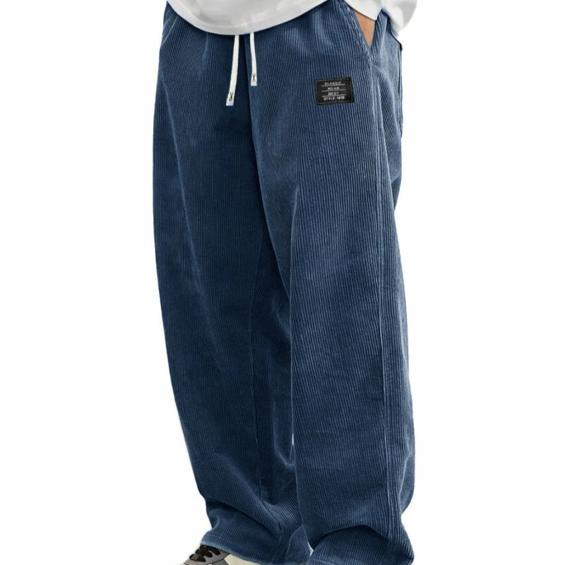 Pantalon large homme en velours côtelé à taille coulissante – Hugo - Bleu marine