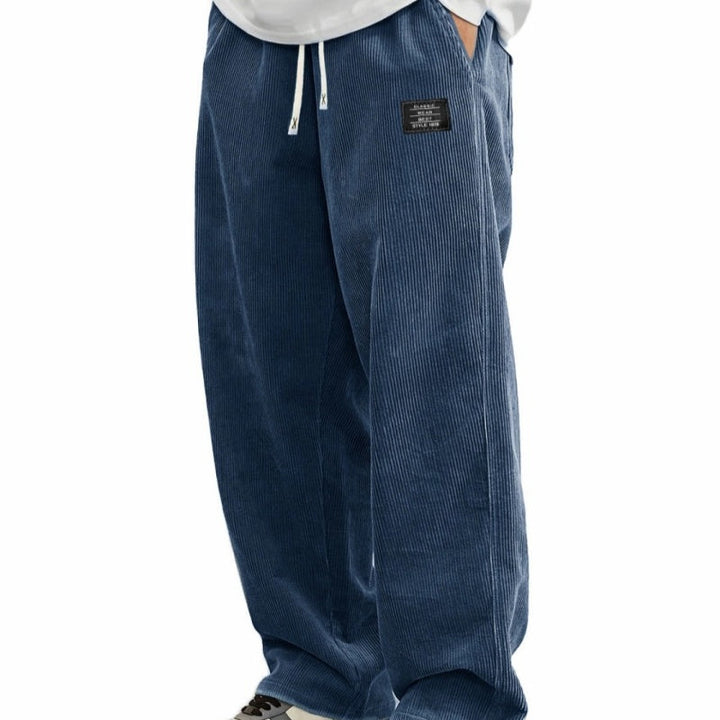 Pantalon large homme en velours côtelé à taille coulissante – Hugo - Bleu marine