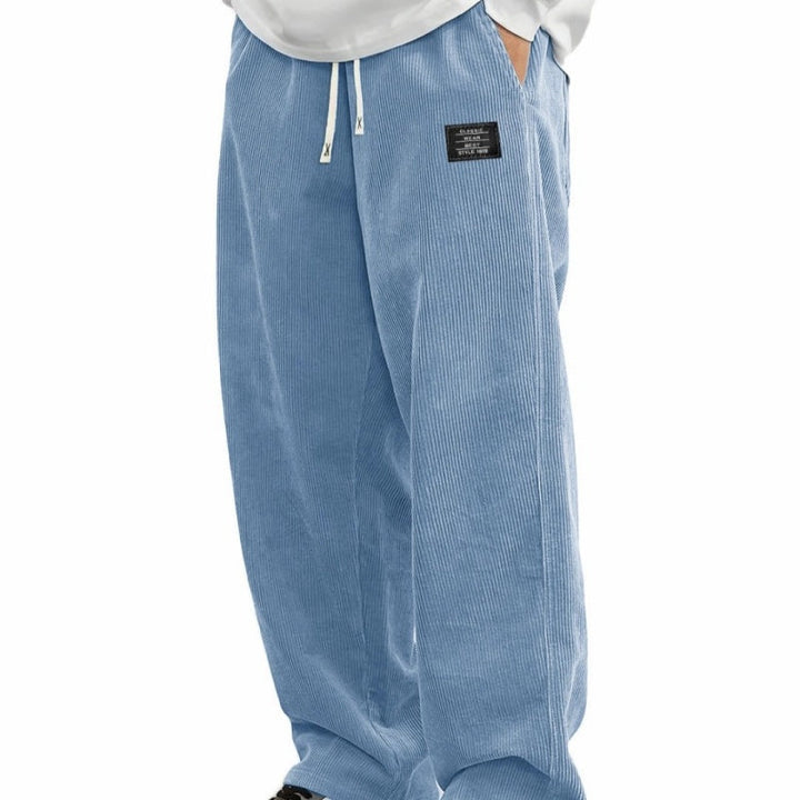 Pantalon large homme en velours côtelé à taille coulissante – Hugo - Bleu