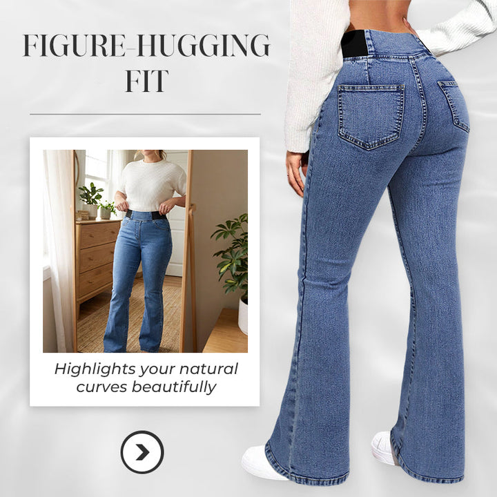 Jean évasé femme taille haute élastique en denim stretch – Inès - vue 3