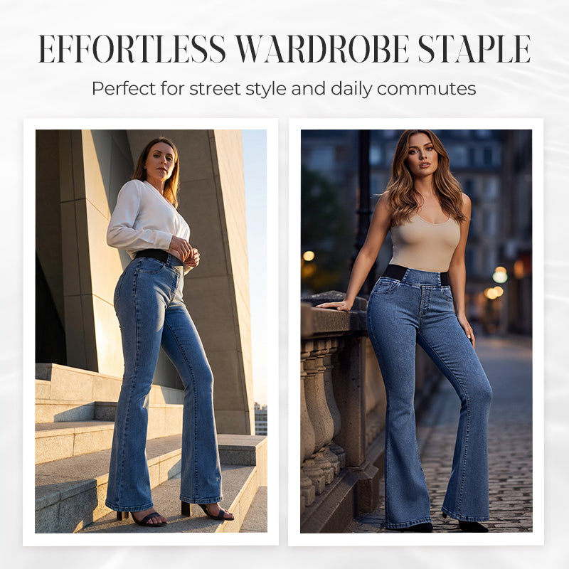 Jean évasé femme taille haute élastique en denim stretch – Inès - vue 5