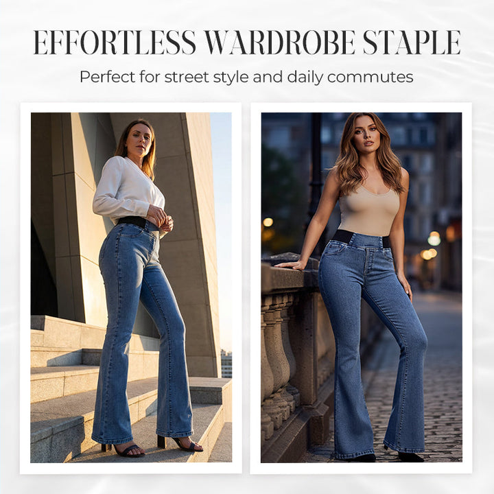 Jean évasé femme taille haute élastique en denim stretch – Inès - vue 5