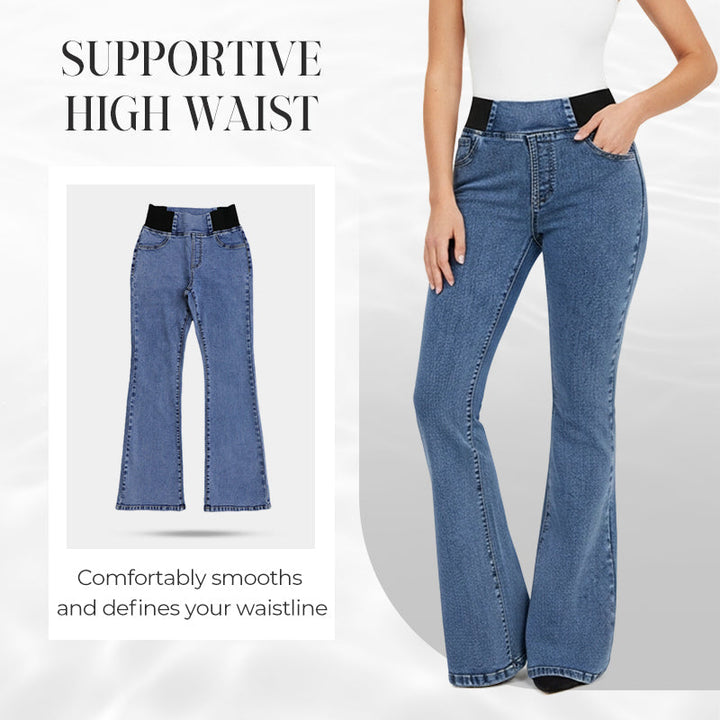 Jean évasé femme taille haute élastique en denim stretch – Inès - vue 6