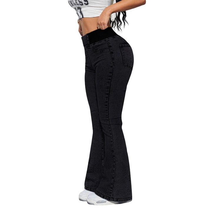 Jean évasé femme taille haute élastique en denim stretch – Inès - Noir