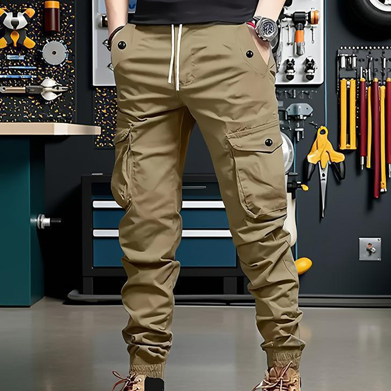 Pantalon cargo homme coupe fuselée à poches et chevilles resserrées – Théo - Kaki