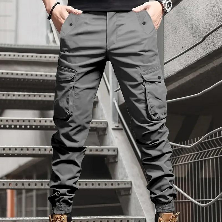 Pantalon cargo homme coupe fuselée à poches et chevilles resserrées – Théo - Gris foncé