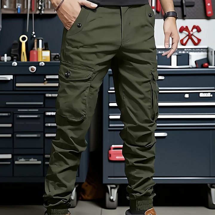 Pantalon cargo homme coupe fuselée à poches et chevilles resserrées – Théo - Vert