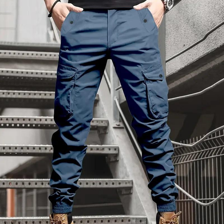 Pantalon cargo homme coupe fuselée à poches et chevilles resserrées – Théo - Bleu