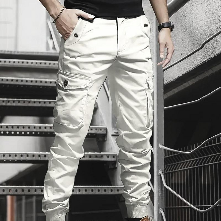 Pantalon cargo homme coupe fuselée à poches et chevilles resserrées – Théo - Blanc
