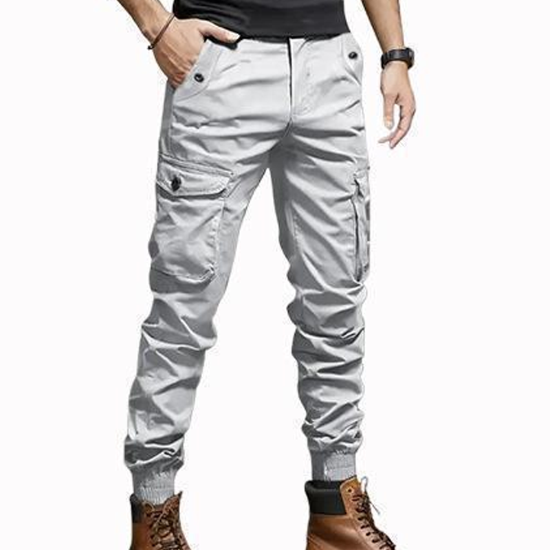Pantalon cargo homme coupe fuselée à poches et chevilles resserrées – Théo - Gris clair