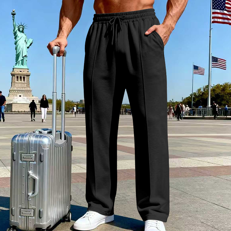 Pantalon droit homme en maille douce à taille élastique – Arthur - Noir