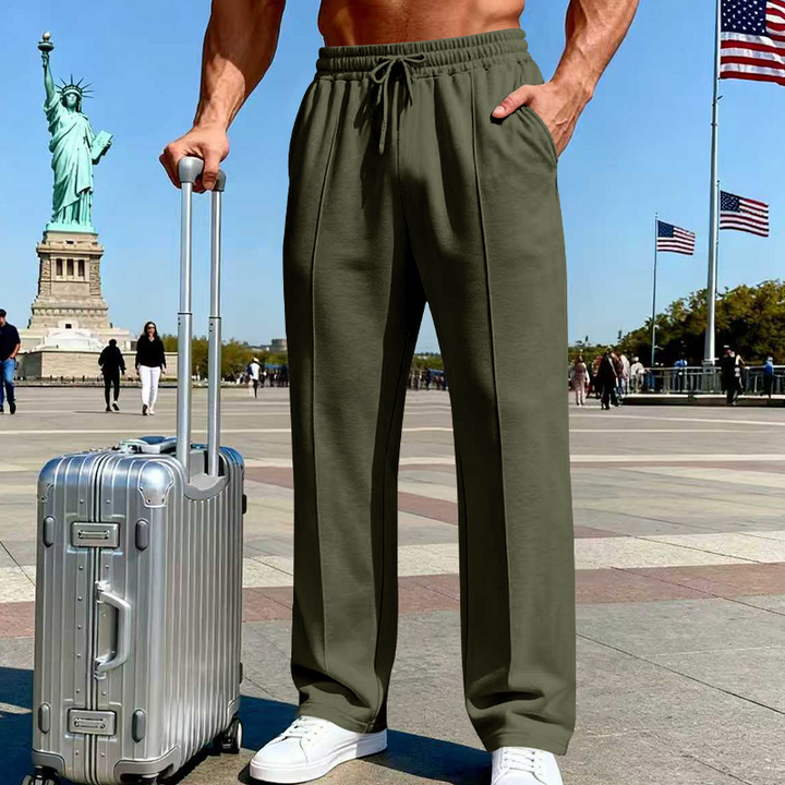 Pantalon droit homme en maille douce à taille élastique – Arthur - Vert armée