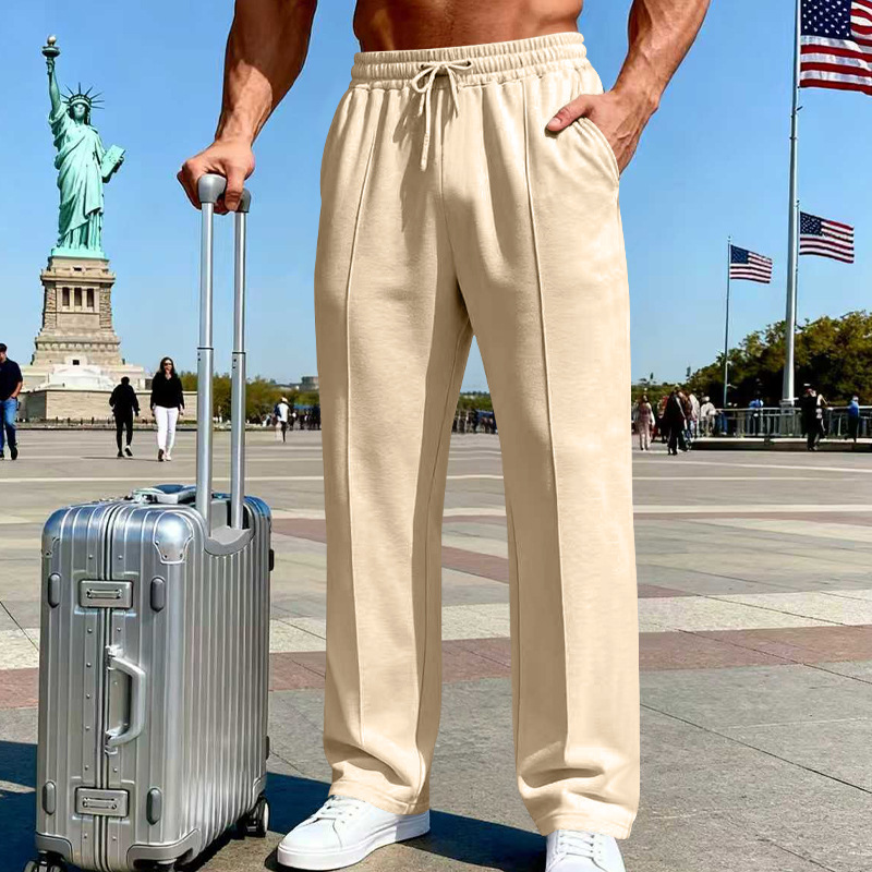 Pantalon droit homme en maille douce à taille élastique – Arthur - Abricot