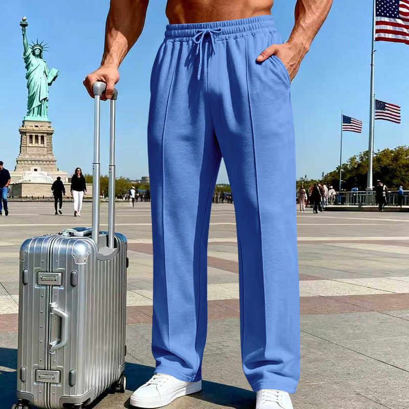 Pantalon droit homme en maille douce à taille élastique – Arthur - Bleu clair