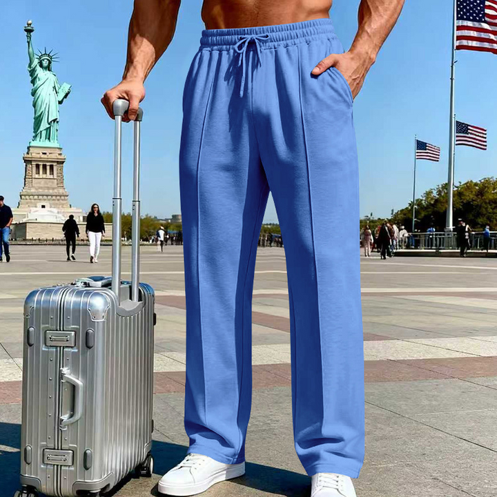 Pantalon droit homme en maille douce à taille élastique – Arthur - Bleu clair
