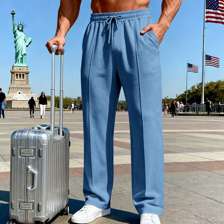 Pantalon droit homme en maille douce à taille élastique – Arthur - Bleu denim