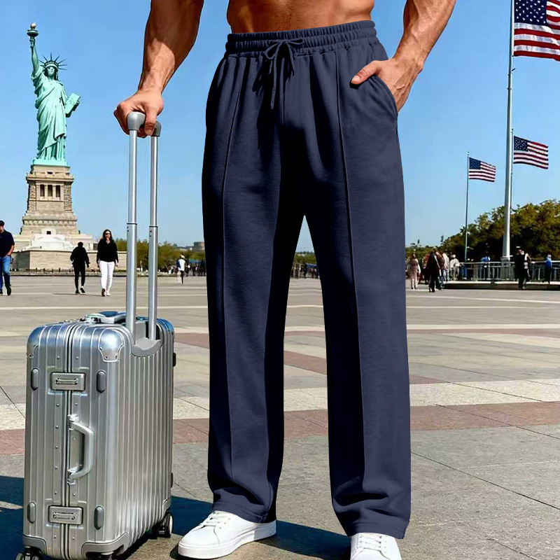 Pantalon droit homme en maille douce à taille élastique – Arthur - Bleu marine