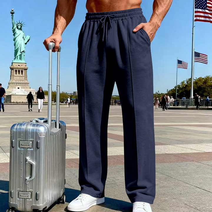 Pantalon droit homme en maille douce à taille élastique – Arthur - Bleu marine