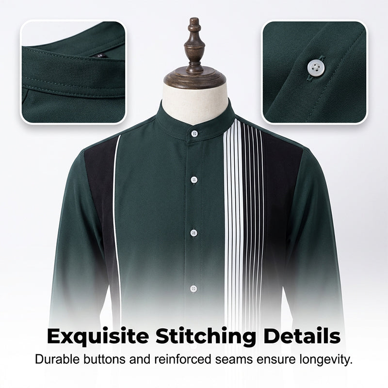Ensemble homme chemise col mao à rayures et pantalon assorti – Lucas - vue 4