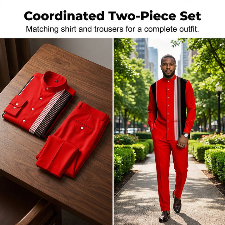 Ensemble homme chemise col mao à rayures et pantalon assorti – Lucas - vue 2