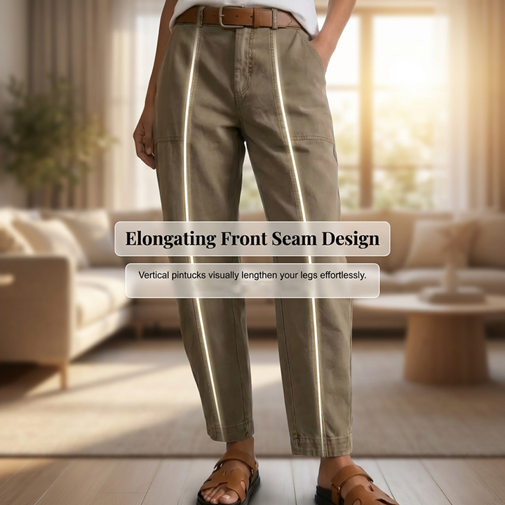 Pantalon utilitaire femme taille haute coupe fuselée à coutures avant – Lina - vue 3