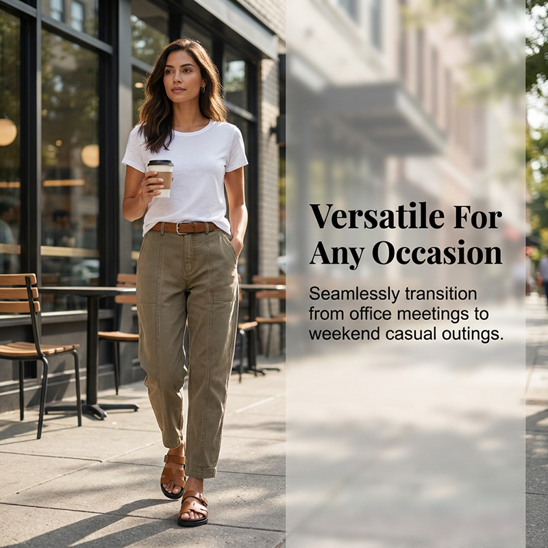 Pantalon utilitaire femme taille haute coupe fuselée à coutures avant – Lina - vue 6