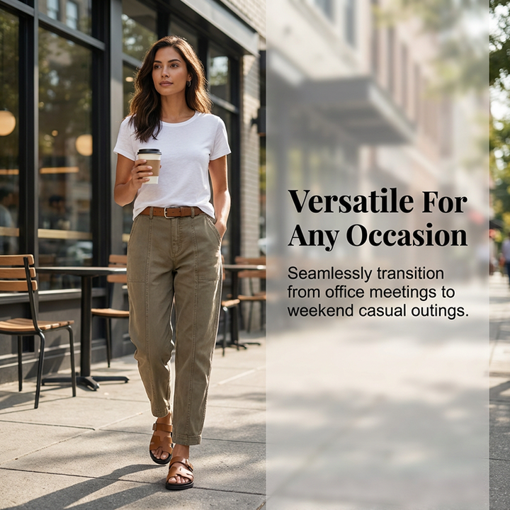 Pantalon utilitaire femme taille haute coupe fuselée à coutures avant – Lina - vue 6