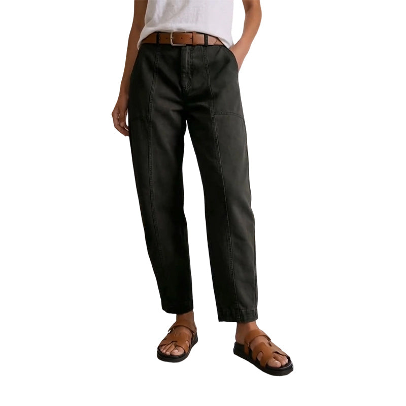 Pantalon utilitaire femme taille haute coupe fuselée à coutures avant – Lina - Noir