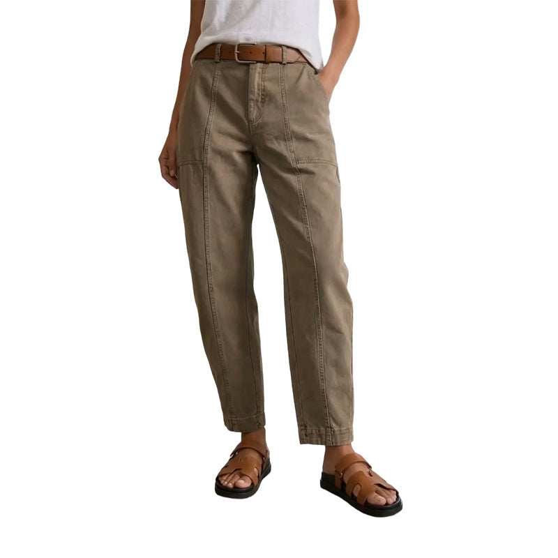 Pantalon utilitaire femme taille haute coupe fuselée à coutures avant – Lina - Marron