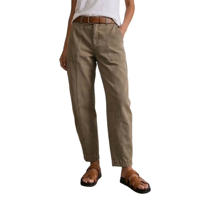 Pantalon utilitaire femme taille haute coupe fuselée à coutures avant – Lina - Marron