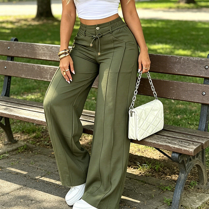 Pantalon femme taille haute à jambe droite et nervures – Margaux - vue 6